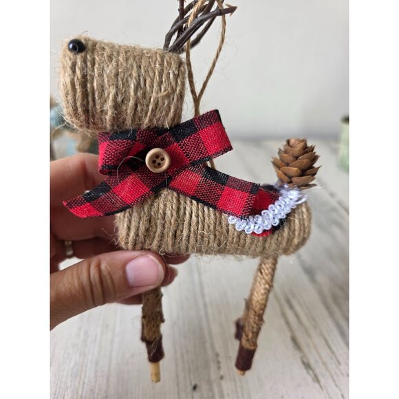 Enchanted Forest reindeer stick ornament Xmas decor set knit - Picture 2 of 9